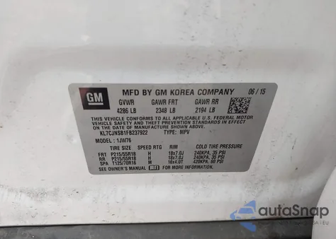 2015 Chevrolet Trax Ltz from USA, damaged, VIN KL7CJNSB1FB237922